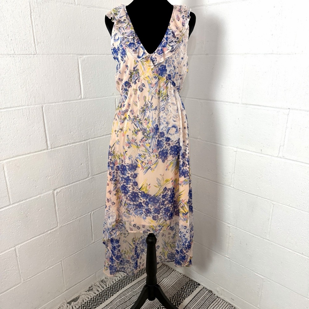 Leith Babydoll Dress Hi-Lo Maxi Floral Chiffon Ruffle Romantic Fairy Ethereal XS